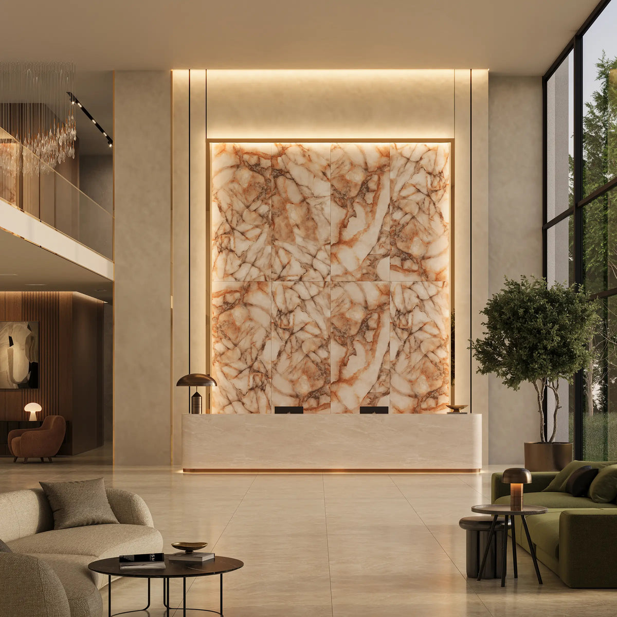 32" x 64" Ambra Rectified Polished Nano Floor Tile - factory image 6