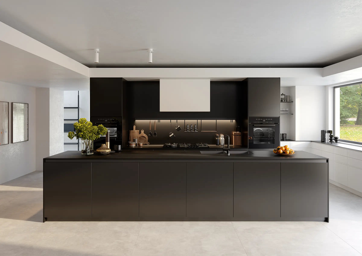 64" x 128" Solid Black Non-rectified Matte 12mm Porcelain Slab - factory image 2