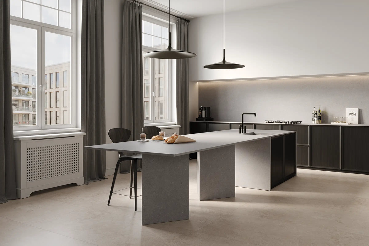 64" x 128" Sara Gray Non-rectified Matte SHP 12mm Porcelain Slab - factory image 2