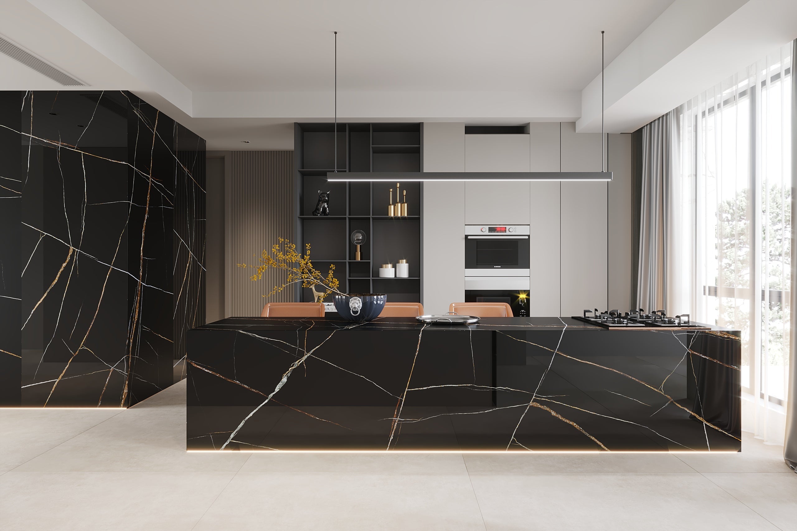 64"x 128" Bamboo Noir Porcelain Slab