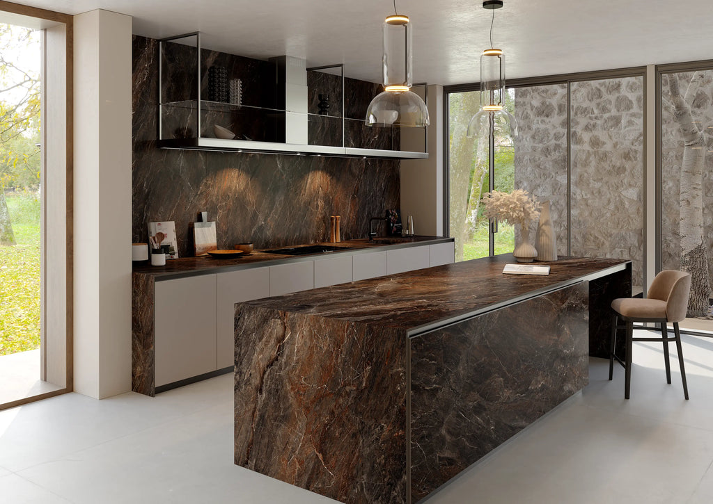 64" x 128" Art Lava Non-rectified Polished 12mm Porcelain Slab - factory image 2