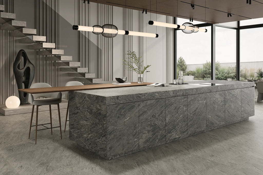 64" x 128" Argento Gray Non-rectified Matte DF 12mm Porcelain Slab - factory image 2