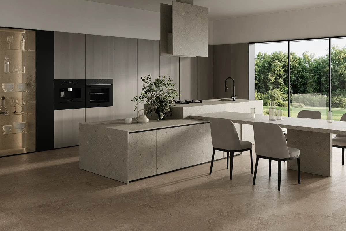 64" x 128" Essential Gray Non-rectified Matte SHP 12mm Porcelain Slab - factory image 2